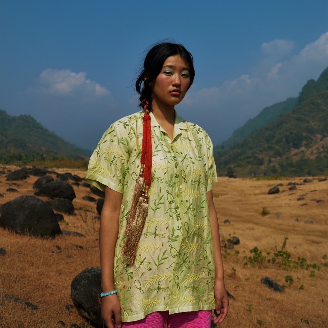 Side view of Green Flutter Chikankari Shirt – lightweight and breathable.