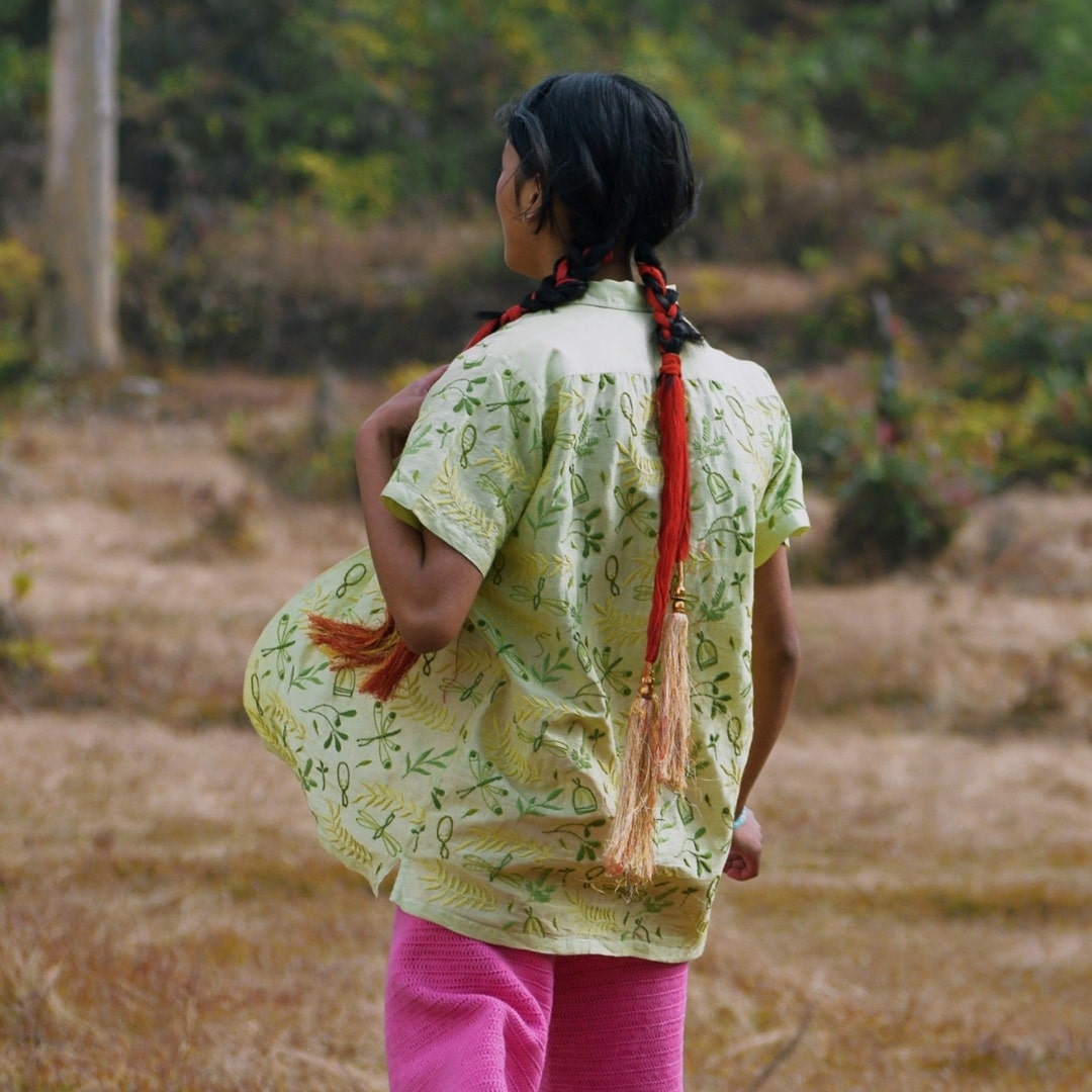 Back view of Green Flutter Chikankari Shirt – timeless handcrafted fashion.